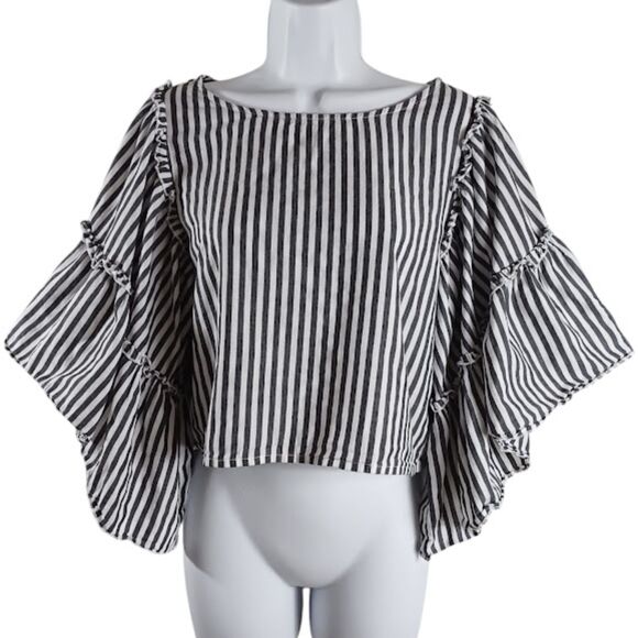 Hollister Sz S Boho Ruffle Batwing Sleeve Crop Top Cotton Minimalist Indie Style - Picture 2 of 7